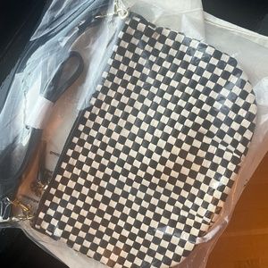 BRAND NEW CLARE V PETIT MOYEN / BLACK & CREAM CHECKER